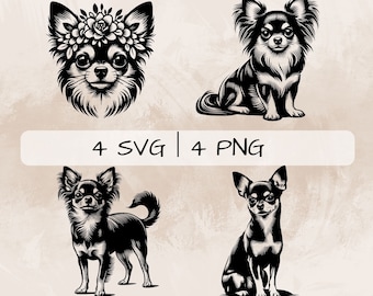チワワの SVG バンドル、チワワと花の PNG、チワワ犬のクリップアート