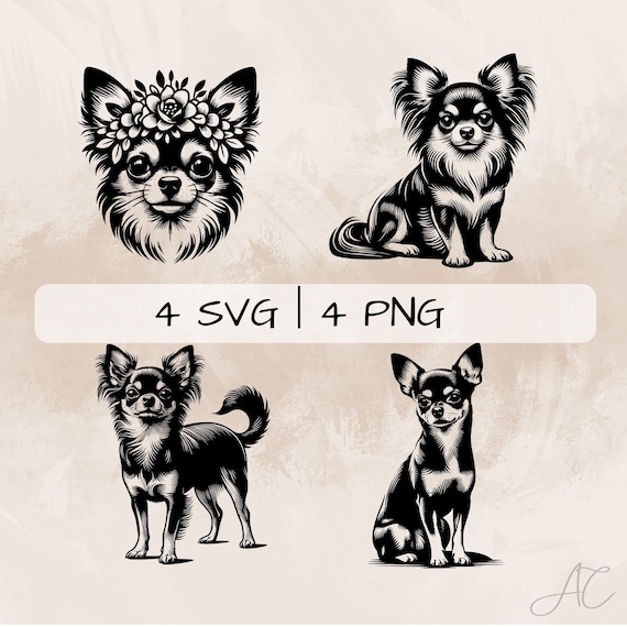 チワワの SVG バンドル、チワワと花の PNG、チワワ犬のクリップアート