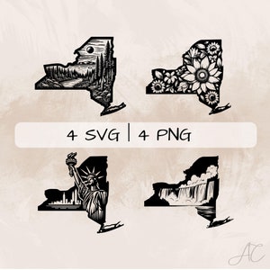 New York SVG Bundle, New York Karte PNG, New York Outline Clipart, handgezeichnete New York Bilder zum Drucken und Gravieren