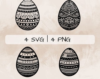 Paaseieren SVG bundel, Pasen PNG, versierde eieren clipart, met de hand getekende paaseieren foto's om af te drukken en te graveren