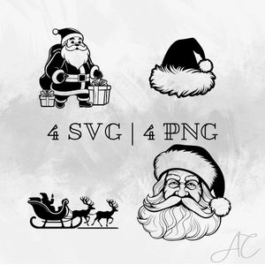 Santa Claus SVG, Christmas SVG, Santa Face PNG, Santa Hat Vector, Santa Sleigh, Hand drawn Santa Claus for print and engraving