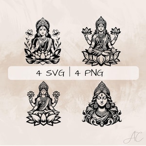 Lakshmi SVG Bundle, Lakshmi Goddess PNG , Hindu Goddess Clipart, Hand drawn Lakshmi pictures for print and engraving