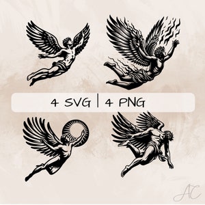 Icarus SVG bundle, Icarus and Sun PNG, Icarus Falling Clipart, Hand drawn Icarus pictures for print and engraving