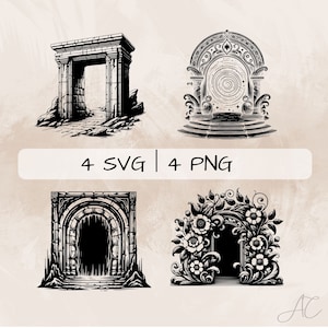 Portal SVG bundle, Gate PNG, Magic Portal Clipart, Hand drawn Portal pictures for print and engraving
