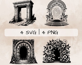 Portal SVG bundle, Gate PNG, Magic Portal Clipart, Hand drawn Portal pictures for print and engraving