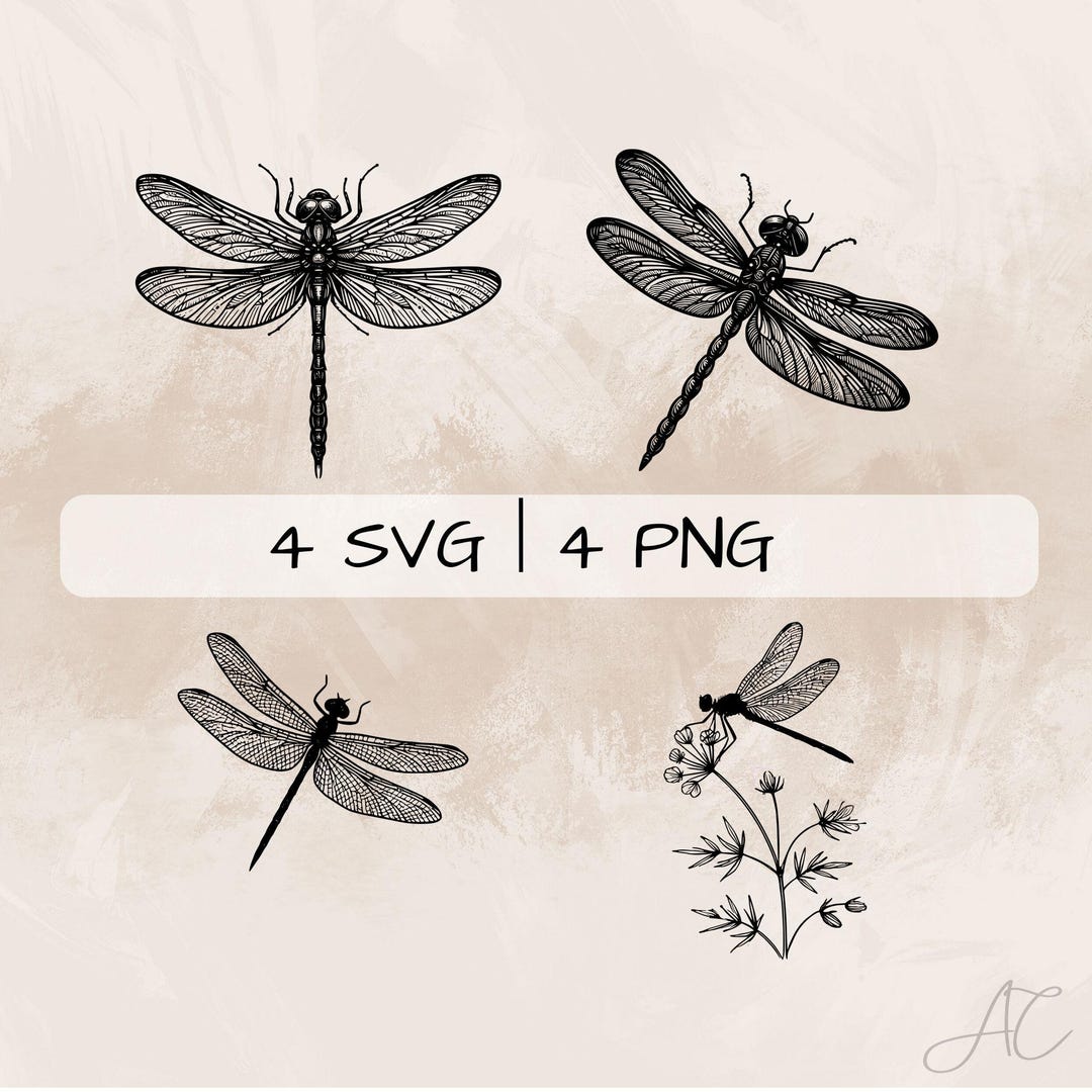 Dragonfly SVG Bundle, Dragonfly Anf Flower PNG, Dragonfly Line Art ...