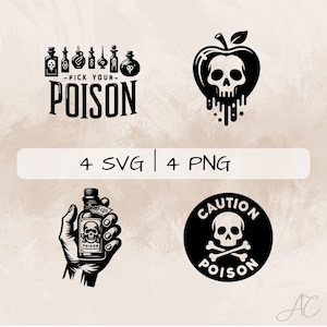 Poison SVG bundle, Poison Apple PNG, Poison Bottle Clipart, Hand drawn Poison pictures for print and engraving