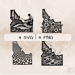 Idaho SVG Bundle, Idaho Outline PNG ,Idaho Map Clipart, Hand drawn Idaho pictures for print and engraving