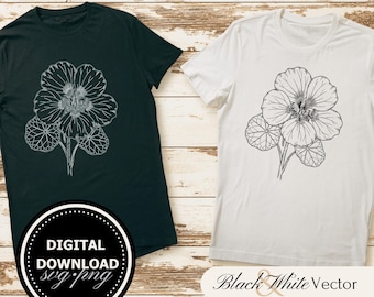Nasturtium Flower SVG Bundle, Nasturtium PNG ,Nasturtium Clipart, Hand drawn Nasturtium pictures for print and engraving