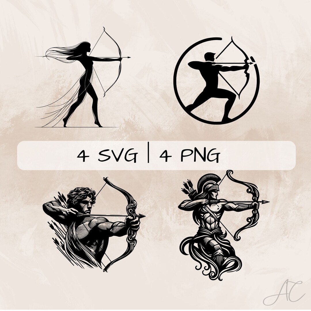 射手 SVG バンドル、弓 PNG、弓を持つ射手クリップアート、印刷および彫刻用の手描き射手画像 - Etsy 日本