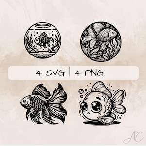 Goldfish SVG Bundle, Cute Goldfish PNG ,Goldfish in Sea Clipart, Hand drawn Goldfish pictures for print and engraving