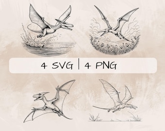 Pterodactyl SVG Bundle, Dinosaur PNG ,Pterodactyl Clipart, Hand drawn Pterodactyl pictures for print and engraving