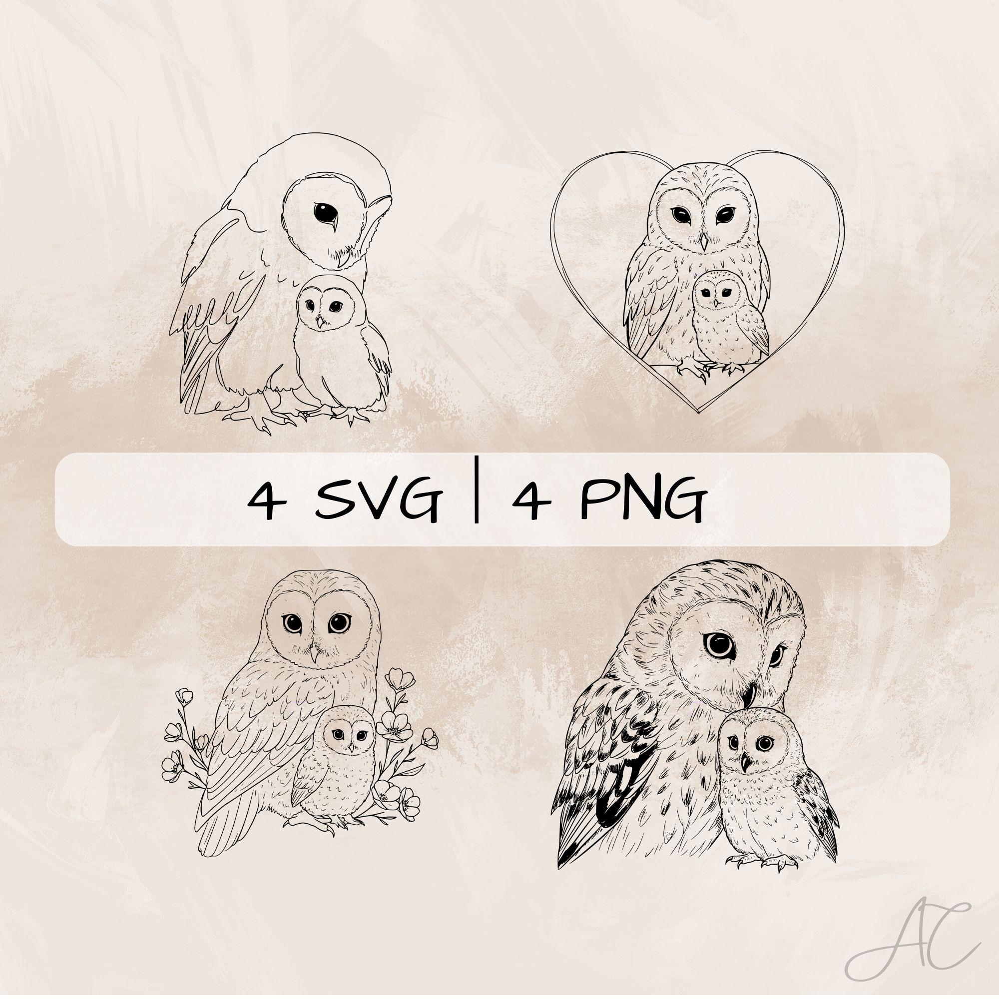 Owl Mother SVG Bundle, Owlet Mother PNG ,Owl Mother Clipart, Hand drawn Owl Mother pictures for prin