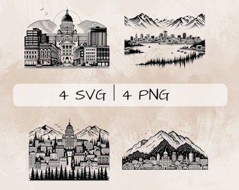 Juneau SVG Bundle, Alaska PNG, Juneau View Clipart, Hand drawn Juneau Pictures for print and engraving