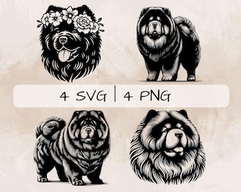 Chow Chow SVG Bundle, Chow Chow PNG, Chow Chow Puppy Clipart, Hand drawn Chow Chow pictures for print and engraving