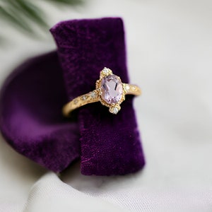 S925 Silver Gold Plated Amethyst Ring with Crystals, Adjustable Gold Plated Sterling Silver Ring, Promise Ring, Valentine's Day Gift for Her