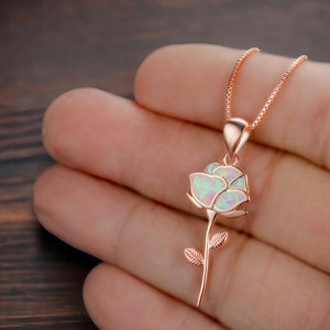 Rose Gold Opal Rose Necklace, Opal Rose Necklace, Opal Rose Pendant Necklace, Minimalist Opal Necklace, Rose Gold Necklace, Gift for Her