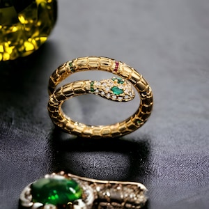 Snake Gold Diamond Ring, Adjustable Gold Snake Ring, Vintage ring, Gold Dainty Ring, Gold Serpent Ring, Wedding Jewelry, Gift for Her