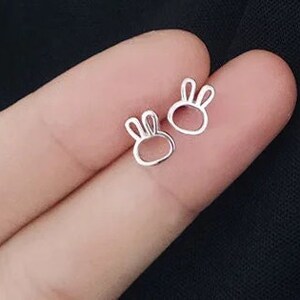 Dainty Tiny & Minimalist Rabbit Dot Stud Earrings, Silver Rabbit Stud Earrings, Sterling Silver Minimalist Earrings, Minimalist Jewelry