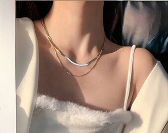 Double Layer Snake Bone Silver|Gold Chain, Gold and Silver Retro Stacking Chain, Dainty Chain, Luxury Chain Necklace, Gift for Her
