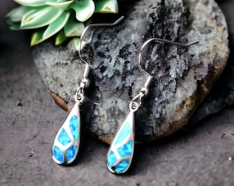 Silver Blue and Green Opal Drop Earrings, Silver Opal Earrings, Blue Opal Earrings, Crystal Drop Earrings, Silver Jewelry, Gift for Her