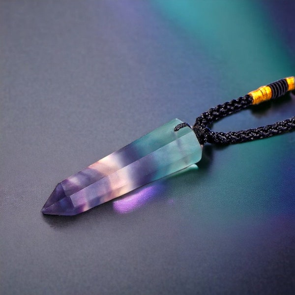 Rainbow Fluorite Crystal Necklace, Energy Crystal Pendant Necklace, Natural Energy Crystal Jewelry, Protection Necklace, Natural Jewelry