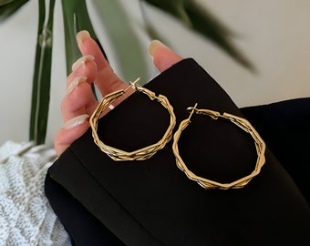Gold Plated Geometric Earrings, Huggie Hoop Earrings, Minimalist Earrings,  Wide Hoop Earrings, Geometric Hoops, Unique Jewelry