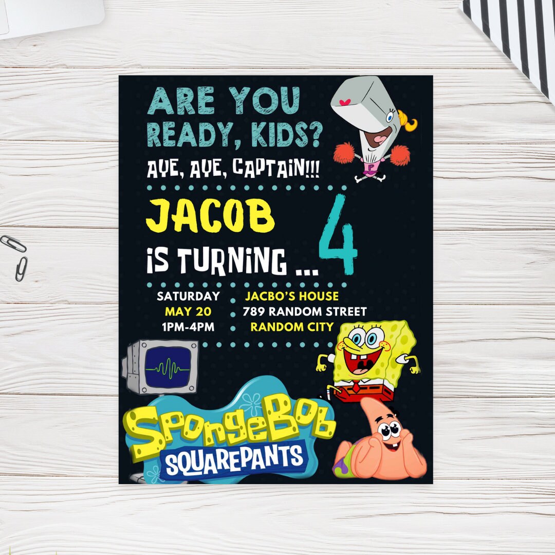 Editable Spongebob Birthday Invitation Template Printable Etsy New