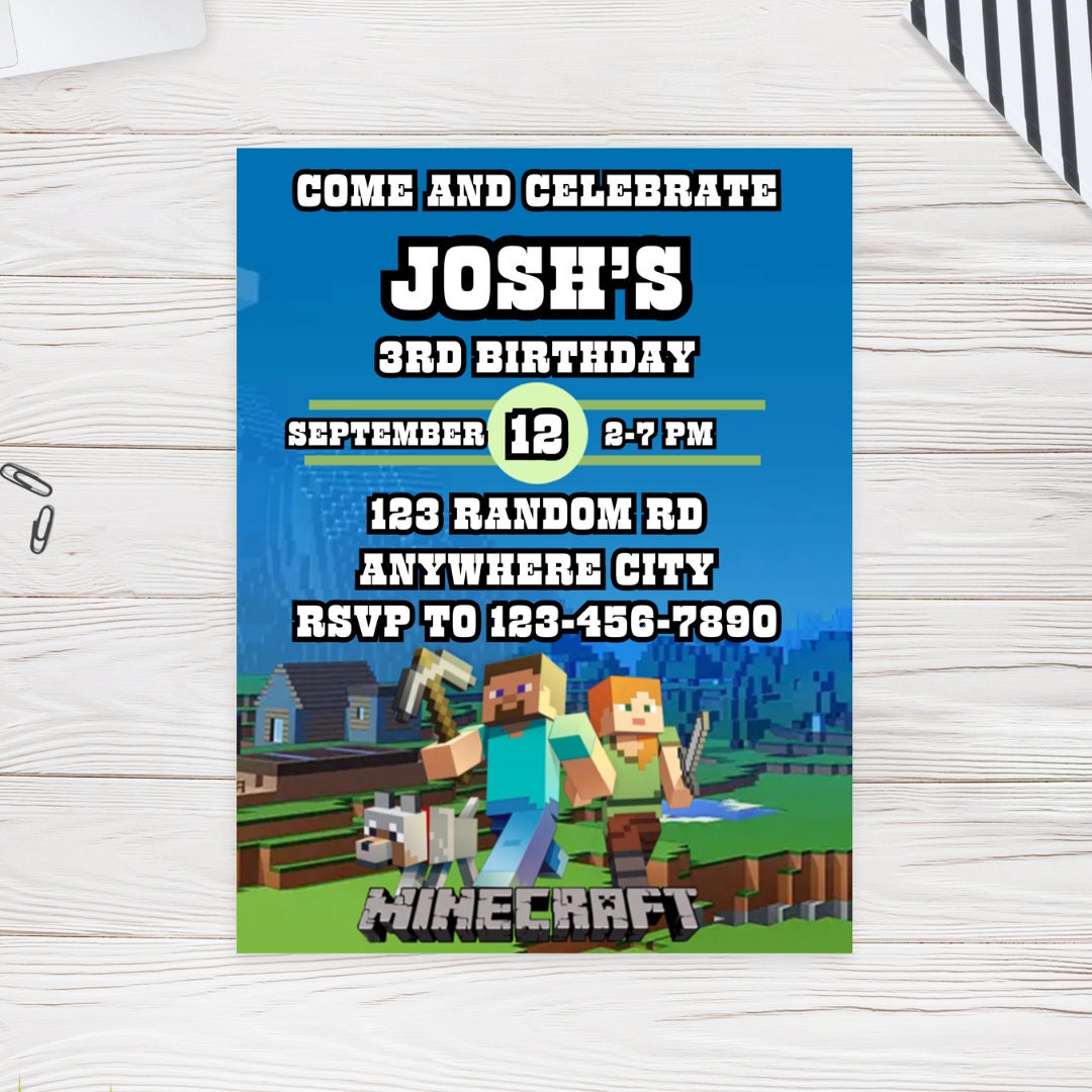 Editable Minecraft Birthday Invitation Minecrafter Birthday Etsy