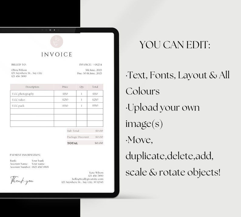 Ugc creator invoice template canva invoice template editable