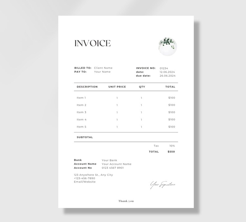 Editable Invoice Template: Simple Business Form (canva PDF) - Etsy