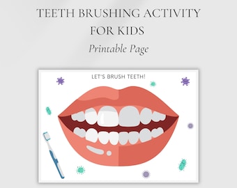Juego de práctica de cepillado de dientes para niños / Actividad imprimible sobre la salud dental infantil / Actividad reutilizable de higiene dental / Juguete educativo Montessori