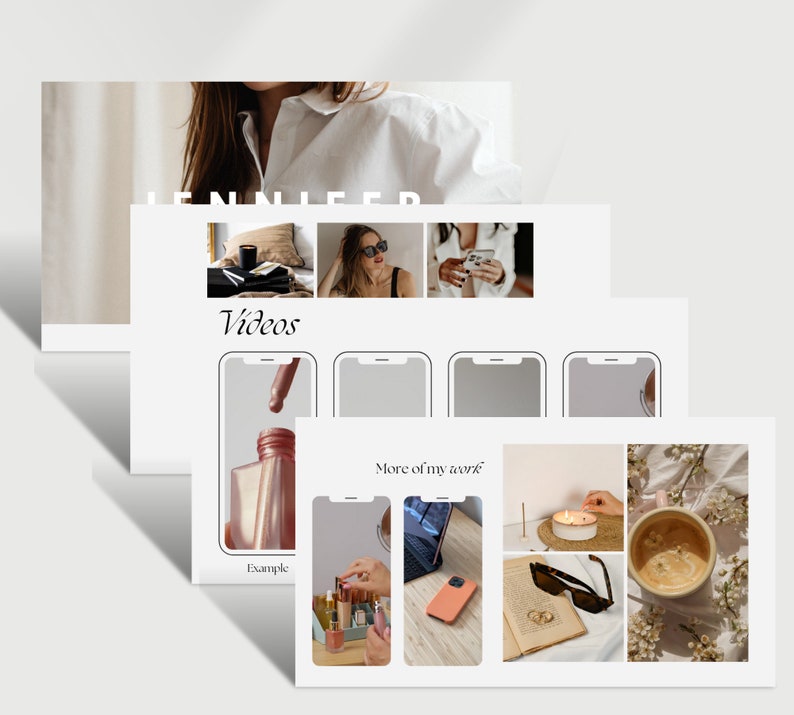 May include: A collage of images showcasing a variety of content, including fashion, beauty, and lifestyle. The images are arranged in a grid format and feature a variety of colours and textures. The text "Videos" and "More of my work" are visible in the image.
