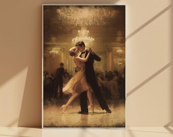 Arte murale per San Valentino, poster vintage di danza romantica, arte murale di coppia da sala da ballo degli anni '30, stampa d'amore retrò, arte murale vintage, elegante stile antico