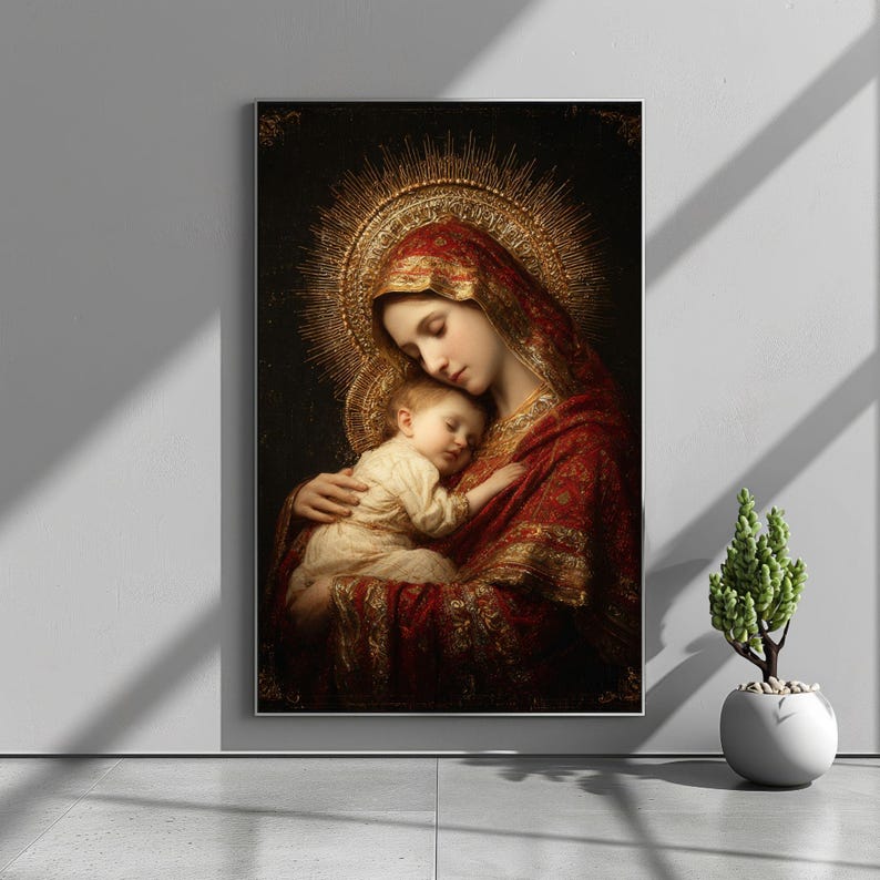 Virgin Mary and Baby Jesus Wall Art,madonna and Child Catholic Painting ...