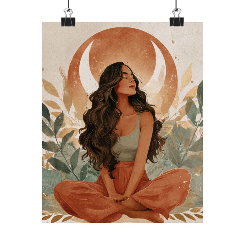 Boho Meditation Woman Wall Art,Divine Feminine Moon Goddess Poster,Spiritual Woman Illustration Print,Celestial Boho Decor image 10