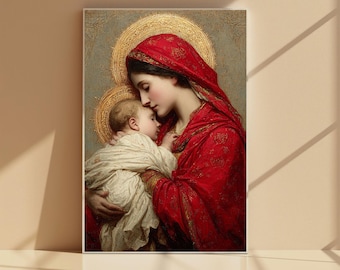 現代の聖母子像、幼子イエスを抱く聖母マリア、宗教的な壁アート