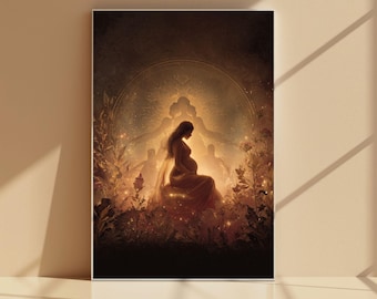Divine Motherhood Wall Art,Sacred Pregnancy Goddess Poster,Spiritual Fertility Woman Print,Divine Feminine Mother Art