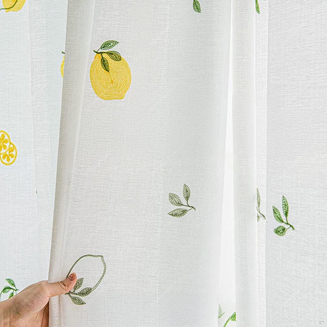 Lemon Embroidered Sheer Curtain - Etsy