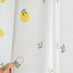 Lemon Embroidered Sheer Curtain , Elegant Light Filtering Window Drapes For Living Room, Rustic White Lace Window Curtains Rod Pocket