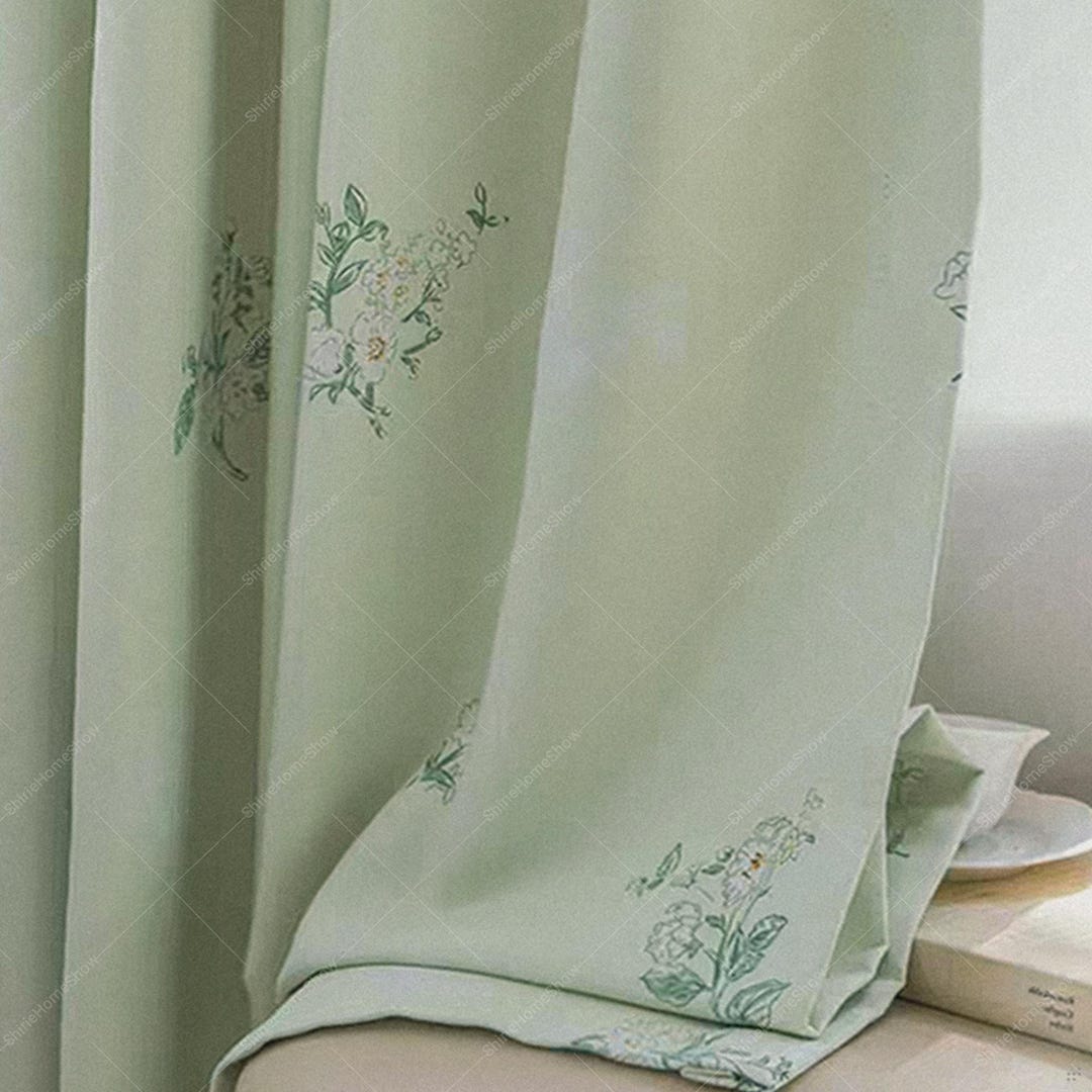 Green Floral Blackout Curtain: Cottage Style Drapes for Bedroom - Etsy UK