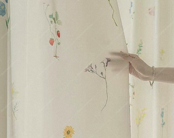 Panel de cortina de gasa floral: cortinas semiopacas con estampado botánico para sala de estar.