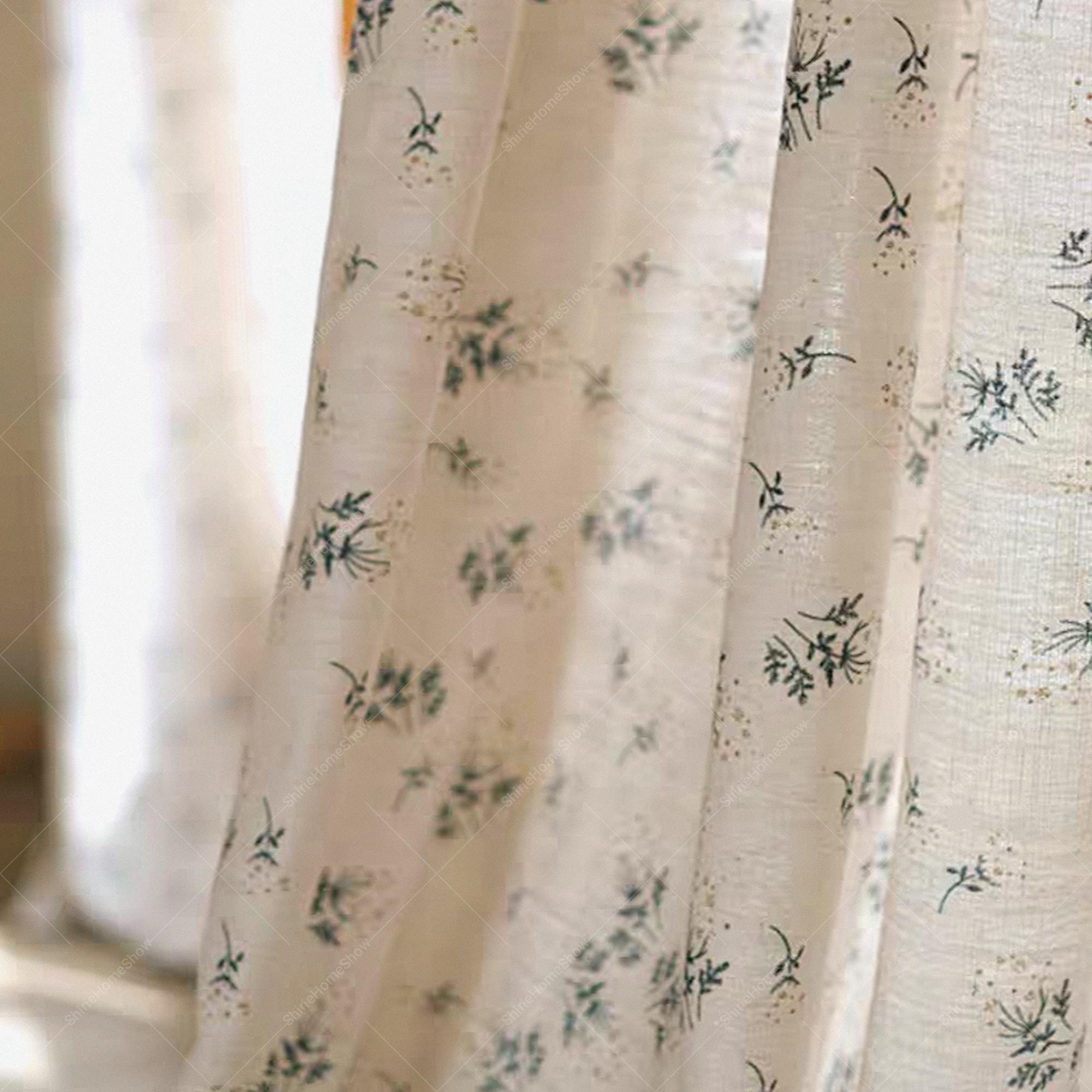 Floral Linen Curtains: Botanical Print Light Filtering Window