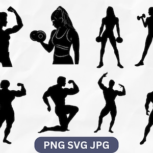 Fisiculturista svg png, Pacote de fisiculturista svg, Instrutor de fitness svg, Designs de fisiculturista svg, Pacote de silhueta de musculação, Levantamento de peso, Academia