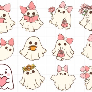 CUTE GHOSTS SVG, Ghost Cut File Bundle, Boy Ghost, Ghost with Bow, Cute Ghost Halloween Clip Art Svg, Cute Ghost svg Bundle, Halloween svg