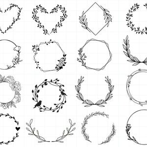 Krans-svg-bundel | Cirkel svg-bundel | Bloemenkrans-svg | Hart lauwerkrans svg | Bruiloft krans svg | Krans monogram svg cirkel png