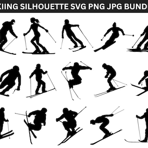 Skiing Silhouettes, Skier Silhouettes, Skiing SVG Bundle, Skier SVG Bundle, Skier Clipart, Skiing Clipart, Skiing Vectors