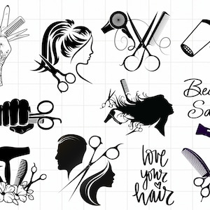 Frisör svg-paket, hårstylist svg, frisörverktyg svg, hårsalong svg, afrohår svg, barberverktyg svg, frisör svg png-paket