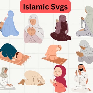 Clipart femme prière, Portrait islamique, autocollant prière islamique, clipart filles musulmanes, Hijab Bundle SVG, SVG islamique