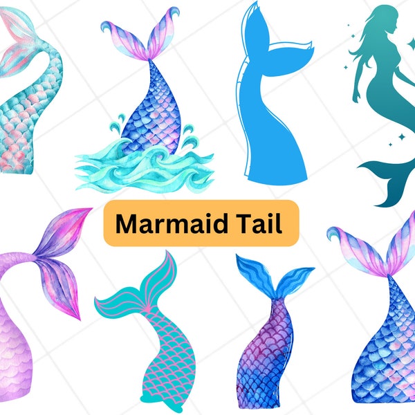 Mermaid Clipart SVG Bundle, Mermaid Tail Svg, Mermaid Svg, Mermaid Monogram svg, cute mermaid, Mermaid Tail Vector